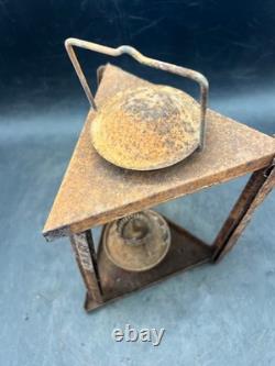 Vintage Antique Kerosene Oil Lantern Square Frame Metal Wick Flame Burner Lamp