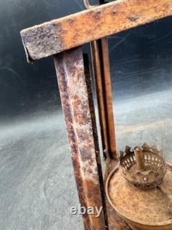Vintage Antique Kerosene Oil Lantern Square Frame Metal Wick Flame Burner Lamp