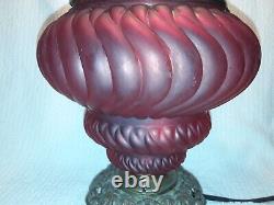 Vintage Antique Lamp Nicholas Kopp Red Glass kerosene converted Oil Electric