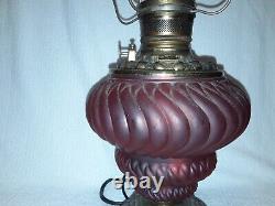 Vintage Antique Lamp Nicholas Kopp Red Glass kerosene converted Oil Electric