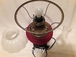 Vintage Antique Lamp Nicholas Kopp Red Glass kerosene converted Oil Electric