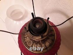 Vintage Antique Lamp Nicholas Kopp Red Glass kerosene converted Oil Electric