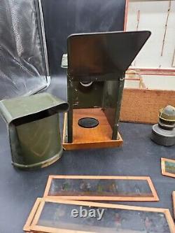 Vintage Antique Magic Lantern Projector with Glass Slides and Original Case RARE