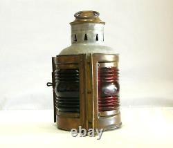 Vintage Antique Marine Nautical Lamp Lantern Green amd Red Glass