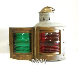 Vintage Antique Marine Nautical Lamp Lantern Green amd Red Glass