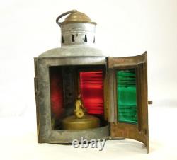 Vintage Antique Marine Nautical Lamp Lantern Green amd Red Glass