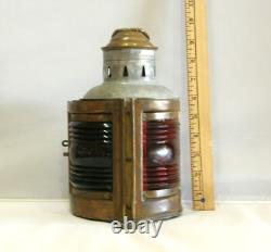 Vintage Antique Marine Nautical Lamp Lantern Green amd Red Glass