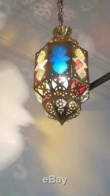 Vintage Antique Moroccan Pendant Lamp Ceiling Light Fixture Lantern Copper Brass
