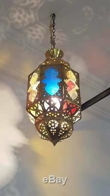 Vintage Antique Moroccan Pendant Lamp Ceiling Light Fixture Lantern Copper Brass