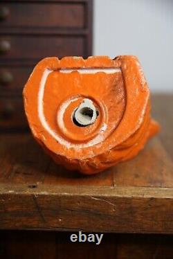 Vintage Antique Paper Mache Orange Cat on Fence Halloween Lantern Bucket Old
