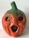 Vintage Antique Papier-Mâché Pulp Halloween STEM JOL PUMPKIN 2 Orig Paper Face