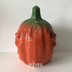 Vintage Antique Papier-Mâché Pulp Halloween STEM JOL PUMPKIN 2 Orig Paper Face