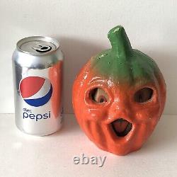 Vintage Antique Papier-Mâché Pulp Halloween STEM JOL PUMPKIN 2 Orig Paper Face