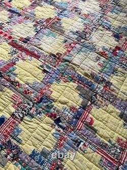 Vintage Antique Patchwork Lantern Quilt Feedsack 1930s Hand Stitched 83 x 65