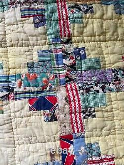 Vintage Antique Patchwork Lantern Quilt Feedsack 1930s Hand Stitched 83 x 65