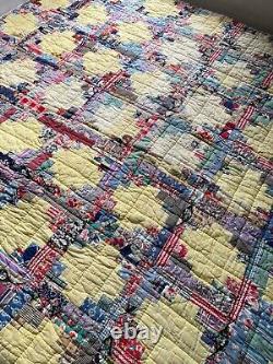 Vintage Antique Patchwork Lantern Quilt Feedsack 1930s Hand Stitched 83 x 65