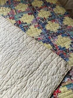 Vintage Antique Patchwork Lantern Quilt Feedsack 1930s Hand Stitched 83 x 65