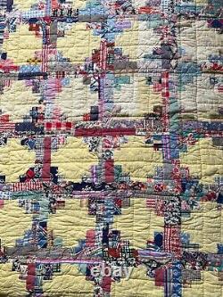 Vintage Antique Patchwork Lantern Quilt Feedsack 1930s Hand Stitched 83 x 65