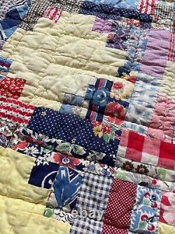 Vintage Antique Patchwork Lantern Quilt Feedsack 1930s Hand Stitched 83 x 65