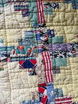 Vintage Antique Patchwork Lantern Quilt Feedsack 1930s Hand Stitched 83 x 65