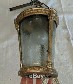 Vintage Antique Porch Hall Foyer Lantern Hanging Light Chandelier w Glass Panels