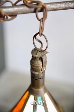 Vintage Antique Stained Glass Hanging Ceiling Lantern Lamp Swag Light brass