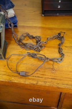 Vintage Antique Stained Glass Hanging Ceiling Lantern Lamp Swag Light brass