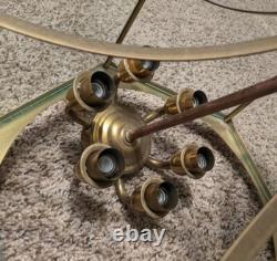 Vintage Antique Sturdy Lantern Co MA Brass Beveled Glass Etched Chandelier