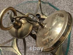 Vintage Antique Sturdy Lantern Co MA Brass Beveled Glass Etched Chandelier