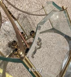 Vintage Antique Sturdy Lantern Co MA Brass Beveled Glass Etched Chandelier