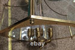 Vintage Antique Sturdy Lantern Co MA Brass Beveled Glass Etched Chandelier