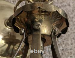 Vintage Antique Sturdy Lantern Co MA Brass Beveled Glass Etched Chandelier