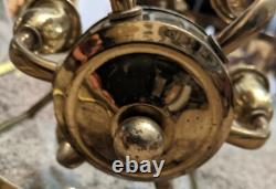 Vintage Antique Sturdy Lantern Co MA Brass Beveled Glass Etched Chandelier