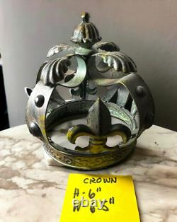 Vintage Antique-green/blk/mustard Gold Metal Crown Fleur-de-lis Candle Lantern