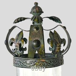 Vintage Antique-green/blk/mustard Gold Metal Crown Fleur-de-lis Candle Lantern