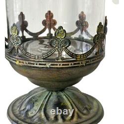 Vintage Antique-green/blk/mustard Gold Metal Crown Fleur-de-lis Candle Lantern