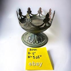 Vintage Antique-green/blk/mustard Gold Metal Crown Fleur-de-lis Candle Lantern