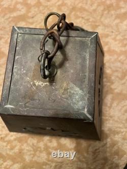 Vintage Art & Craft Style Copper Hanging Lantern With Art Glass of 1900 1940