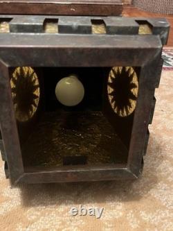 Vintage Art & Craft Style Copper Hanging Lantern With Art Glass of 1900 1940