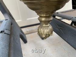 Vintage Art Deco Brass & Cloth Linen Ceiling Fixture Hanging Light Lamp