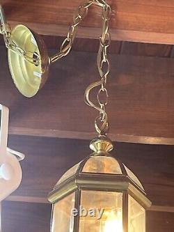 Vintage Art Deco Brass & Glass Hall Lantern Pendant Foyer Hanging Light Lamp