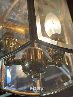 Vintage Art Deco Brass & Glass Hall Lantern Pendant Foyer Hanging Light Lamp