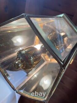 Vintage Art Deco Brass & Glass Hall Lantern Pendant Foyer Hanging Light Lamp