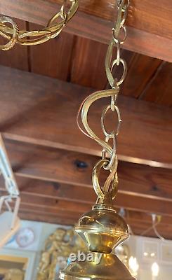 Vintage Art Deco Brass & Glass Hall Lantern Pendant Foyer Hanging Light Lamp