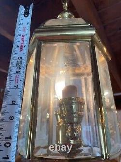 Vintage Art Deco Brass & Glass Hall Lantern Pendant Foyer Hanging Light Lamp