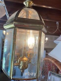 Vintage Art Deco Brass & Glass Hall Lantern Pendant Foyer Hanging Light Lamp