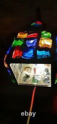 Vintage Arts & Crafts Peter Marsh Rock Glass Lantern with iron Crucifix Bracket