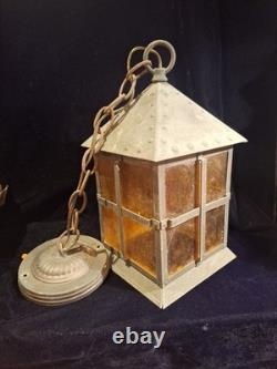 Vintage Arts and Crafts Craftsman Mission Style Hanging Lantern Solid Brass