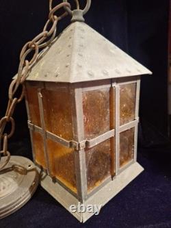 Vintage Arts and Crafts Craftsman Mission Style Hanging Lantern Solid Brass