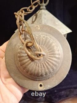 Vintage Arts and Crafts Craftsman Mission Style Hanging Lantern Solid Brass